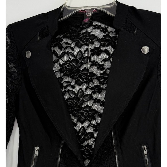 Material Girl Women Black Rose Lace Motor Jacket XS Y2K Whimsigoth Metal Fashion - Picture 4 of 13